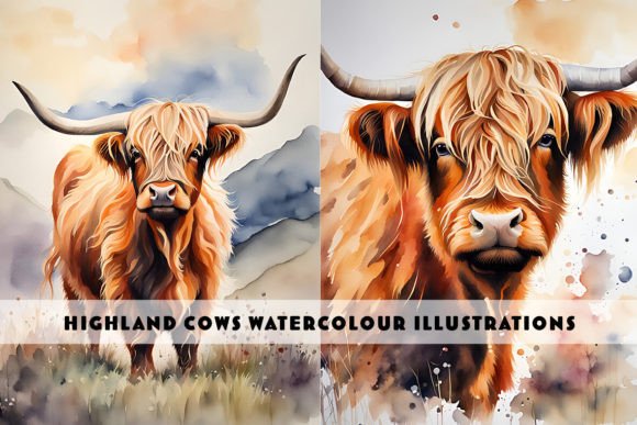 Charming Rustic Art: The Highland Cow Watercolour Duo