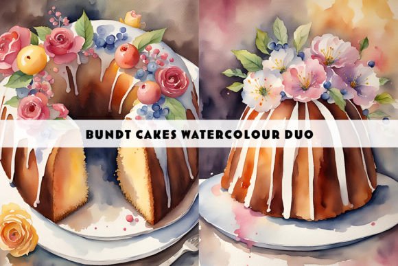 Charming Watercolour Art: Bundt Ring Cakes Duo