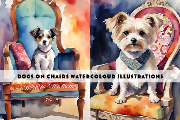 Charming Watercolour Art: The Dogs on Chairs Duo