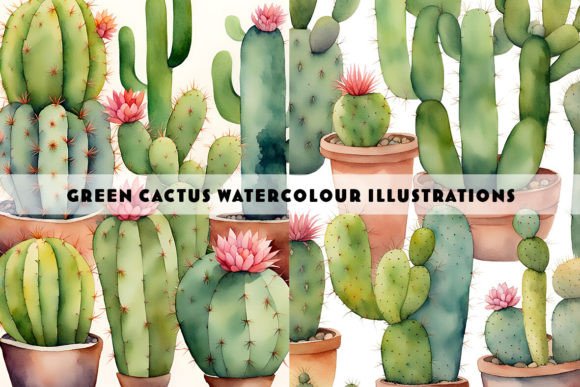 Green Cacti: A Watercolour Duo for Natural Branding