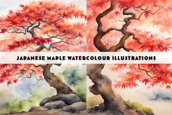 Japanese Maple Watercolour Duo: Nature-Inspired Digital Art