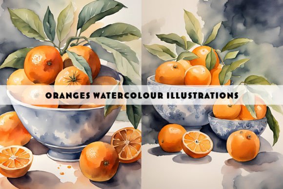 Oranges in a Bowl Watercolour Duo: A Fresh Design Asset